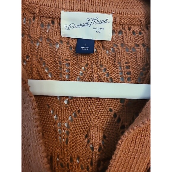 Universal Thread Orange Camel Rust Crochet Polo V-neck Crop Varsity Sweater Sz S - Picture 4 of 8